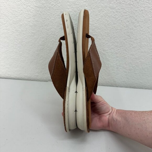 Clarks Ellison Easy Brown Leather Flip Flops Thong Sandals Shoes Mens size 9 M - Picture 7 of 8